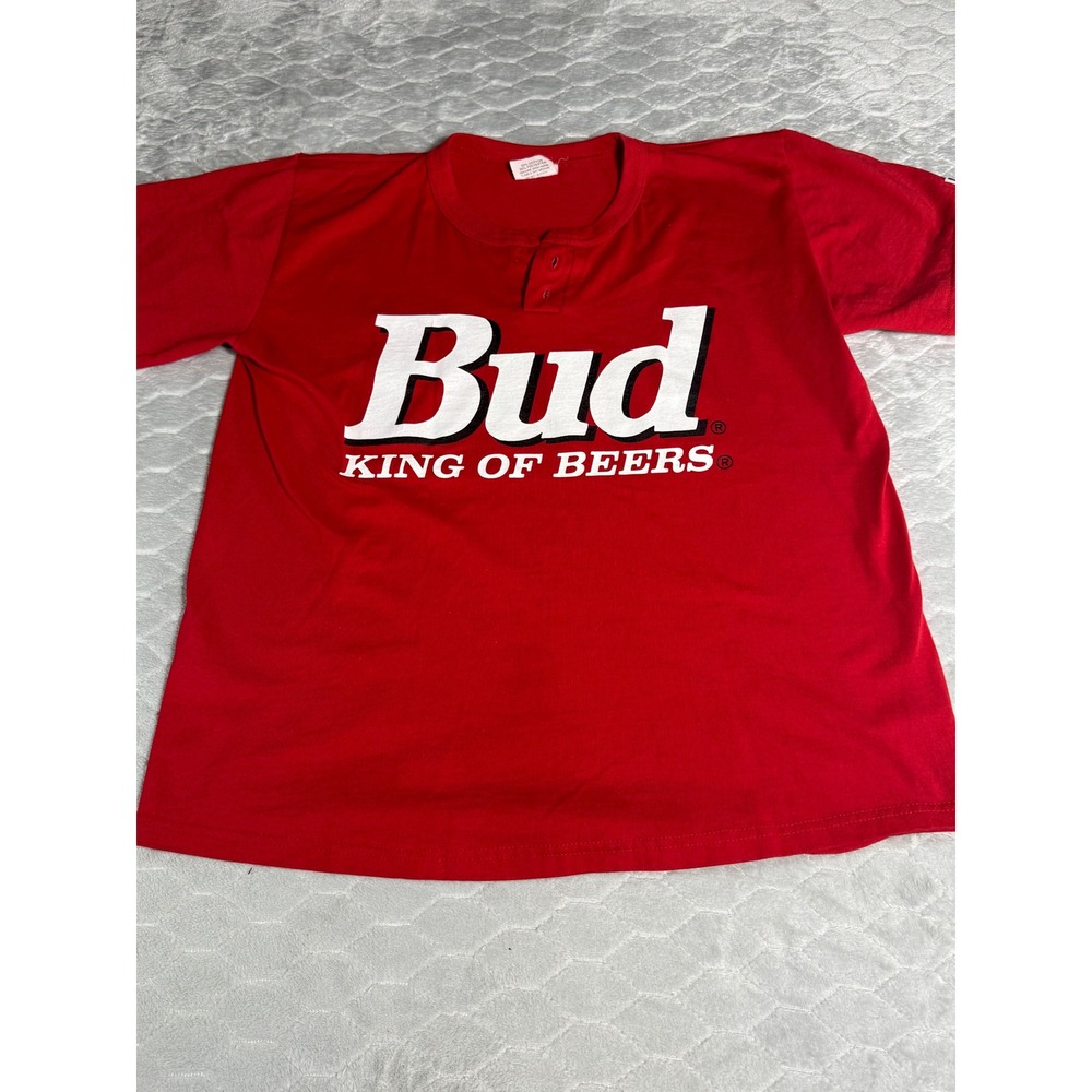 Vintage 90s Budweiser King of Beers Henley Shirt Red Don Alleson Athletic Large